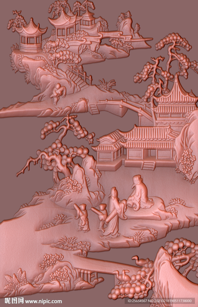 3D立体浮雕山水玄关