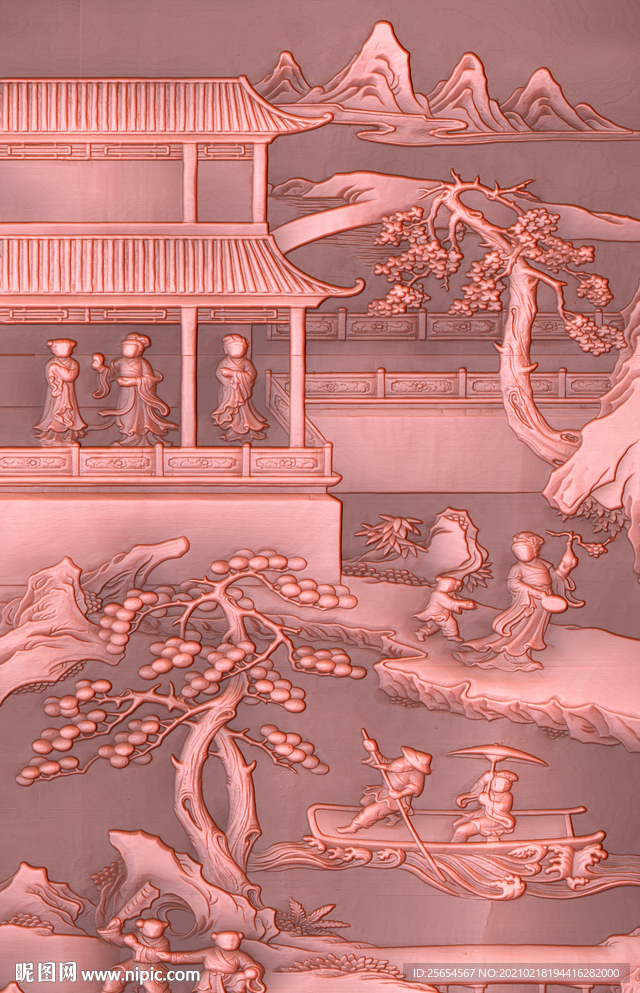 古代山水浮雕壁画