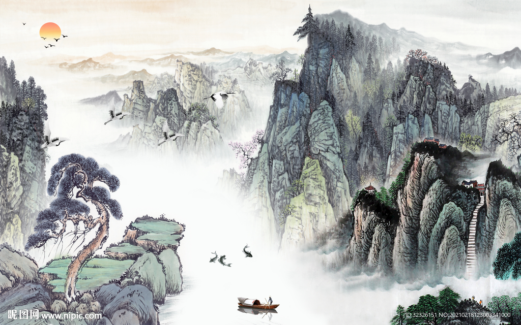 中式 新品山水新画 TIF分层