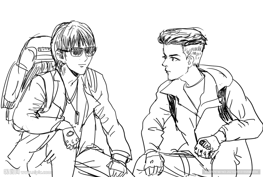 手绘黑花同人漫画黑白线稿