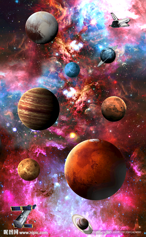 五彩缤星空银河宇宙星球3D地板