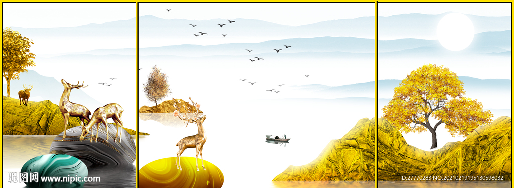 麋鹿石来运转装饰画