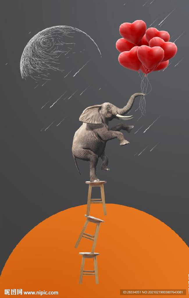 爱马仕抽象大象气球儿童房装饰画