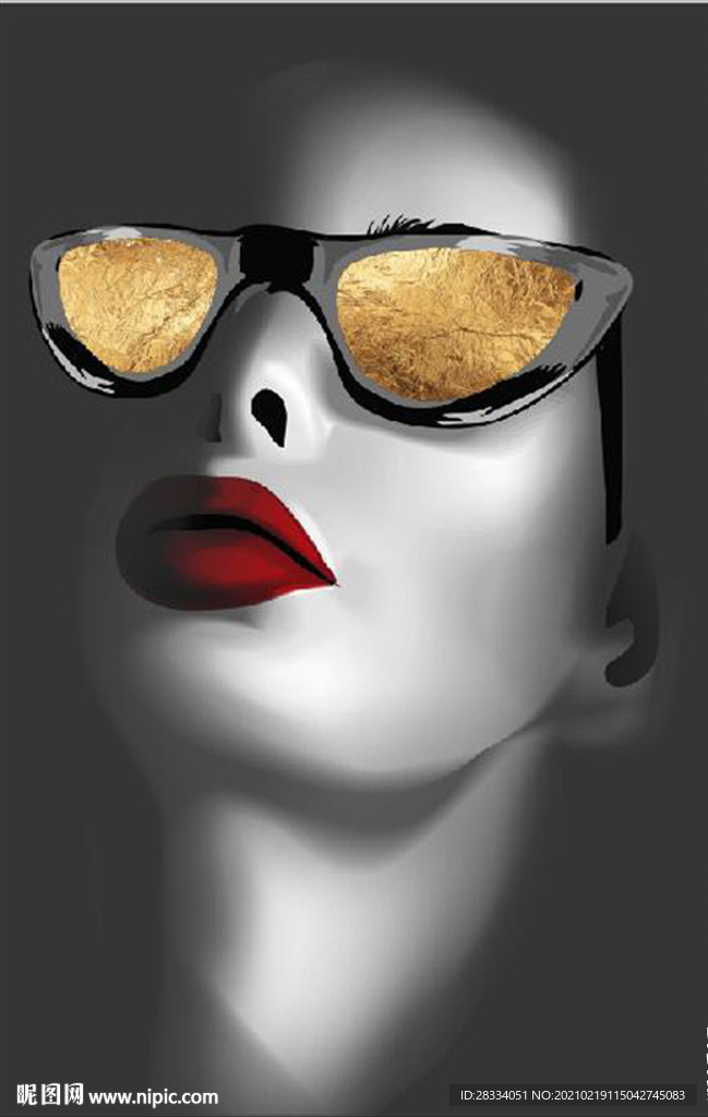 晶瓷金色太阳镜美女玄关装饰画