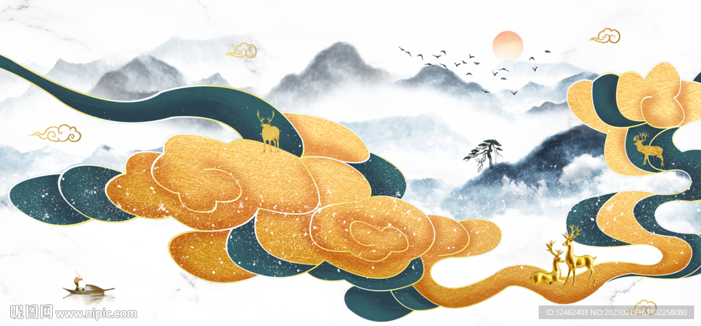 抽象线条祥云装饰画