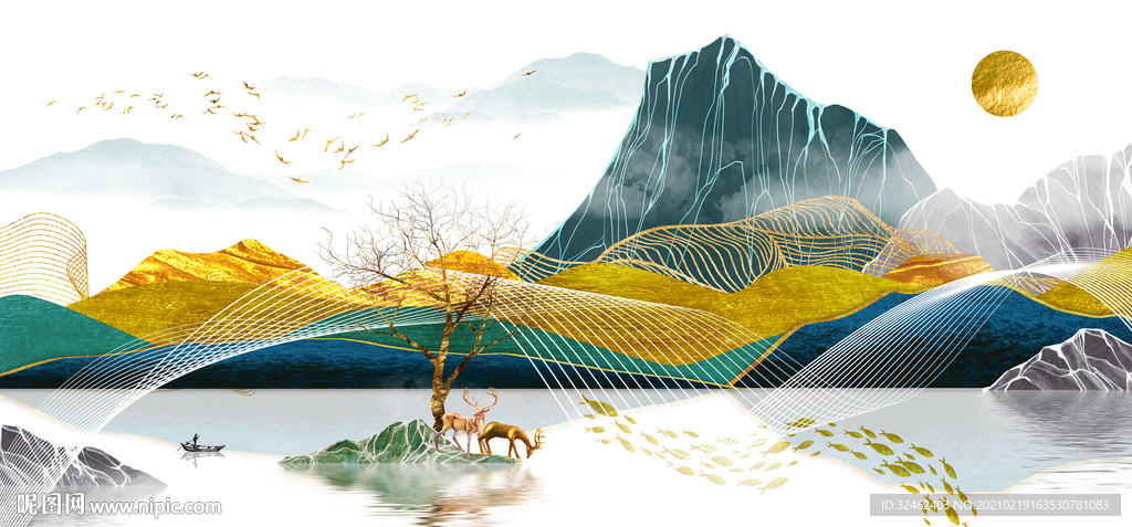 轻奢抽象线条山水装饰画