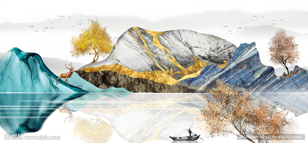 轻奢抽象山水装饰画
