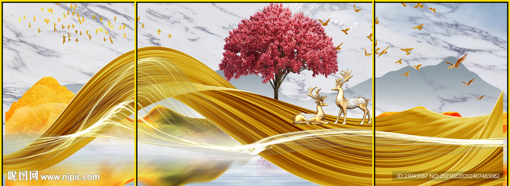 发财树麋鹿装饰画