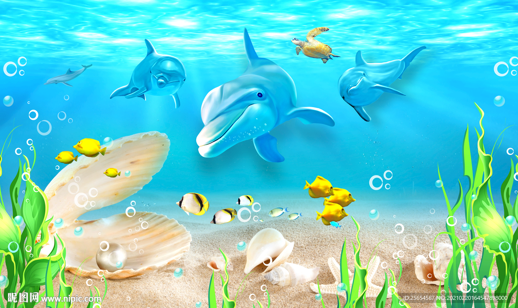 海豚母子情深电视背景墙