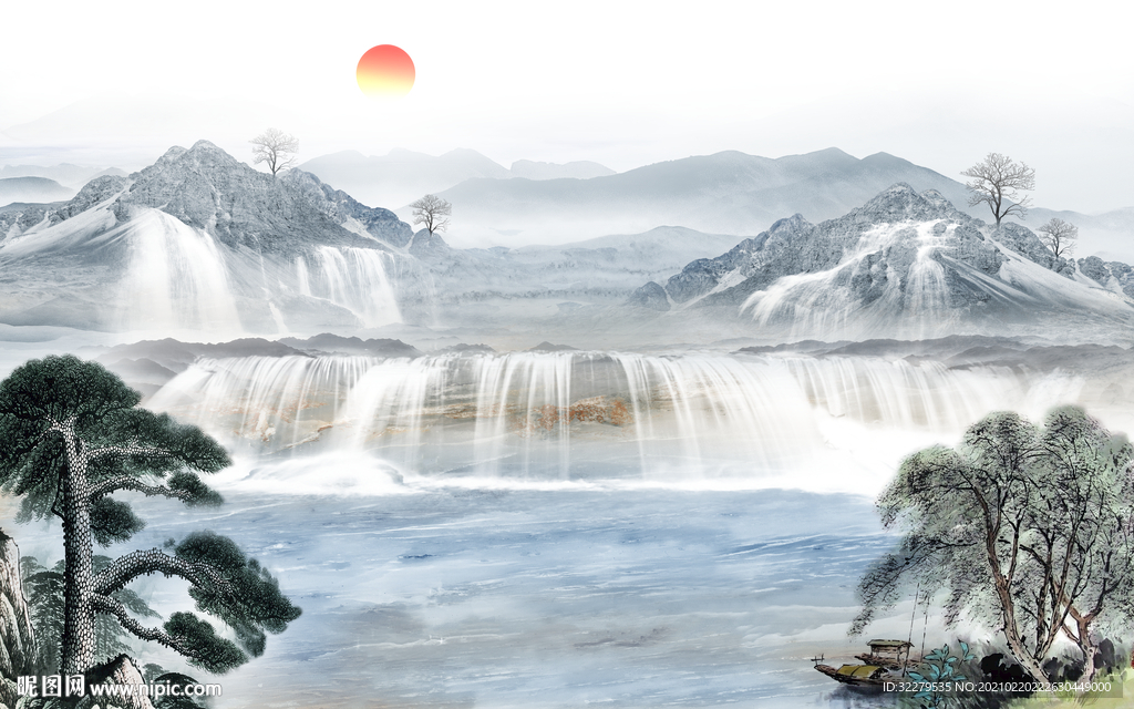 石纹简约新山水画 文件分层画