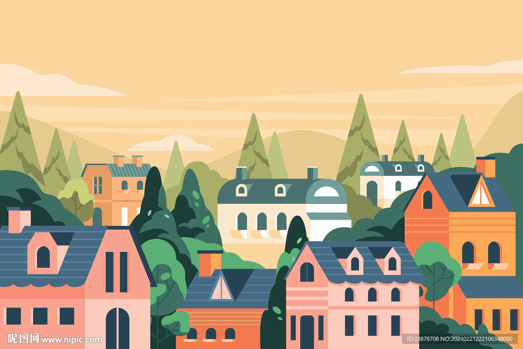 房屋城市背景插画
