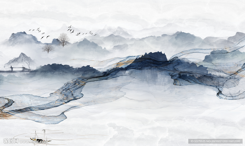 简约高端新山水画 文件分层画