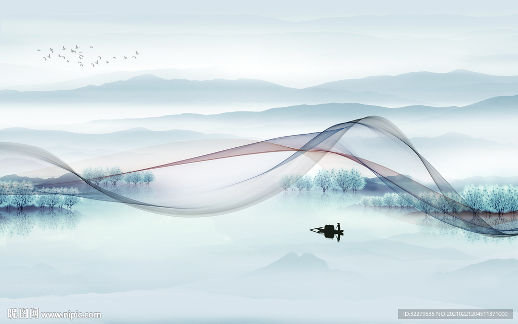 线条 高端新山水画 文件分层画