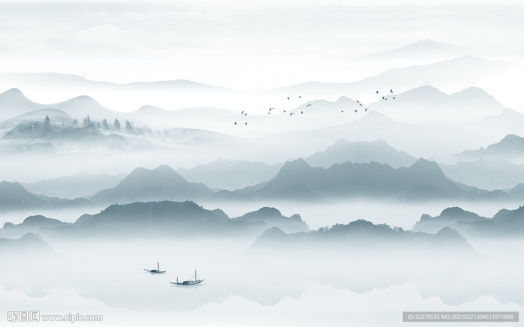 意境高端新山水画 文件分层画