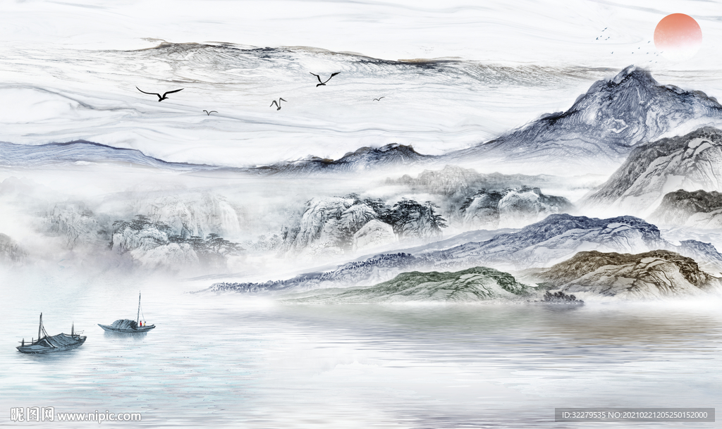 石纹高端新山水画 文件分层画