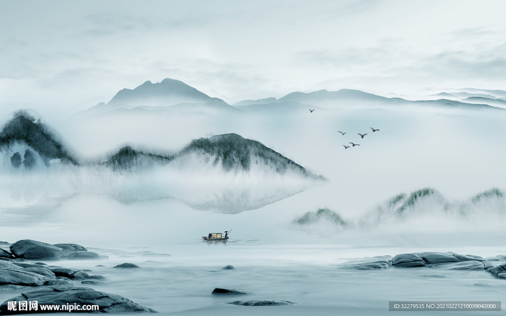 新中式高端新山水画 文件分层画