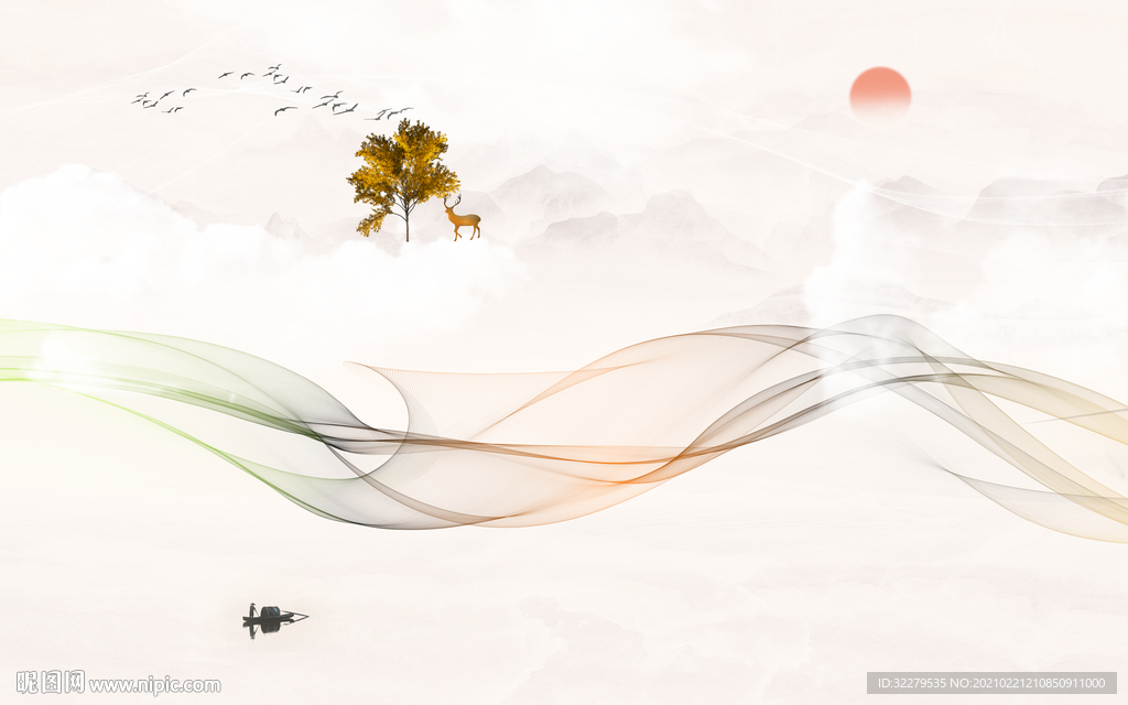 线条高端新山水画 文件分层画