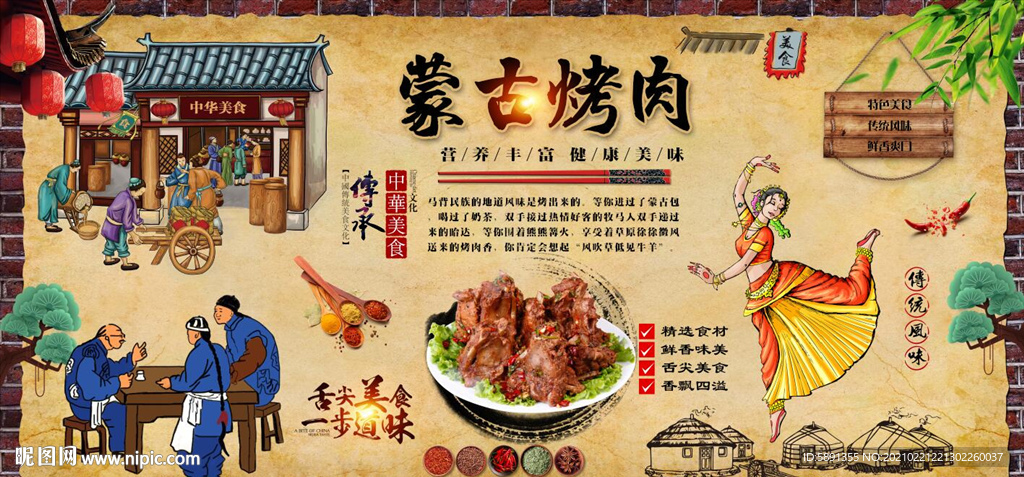 蒙古烤肉背景墙