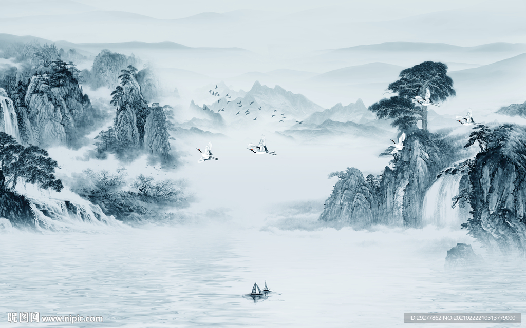 新款轻奢新山水画 TIF分层