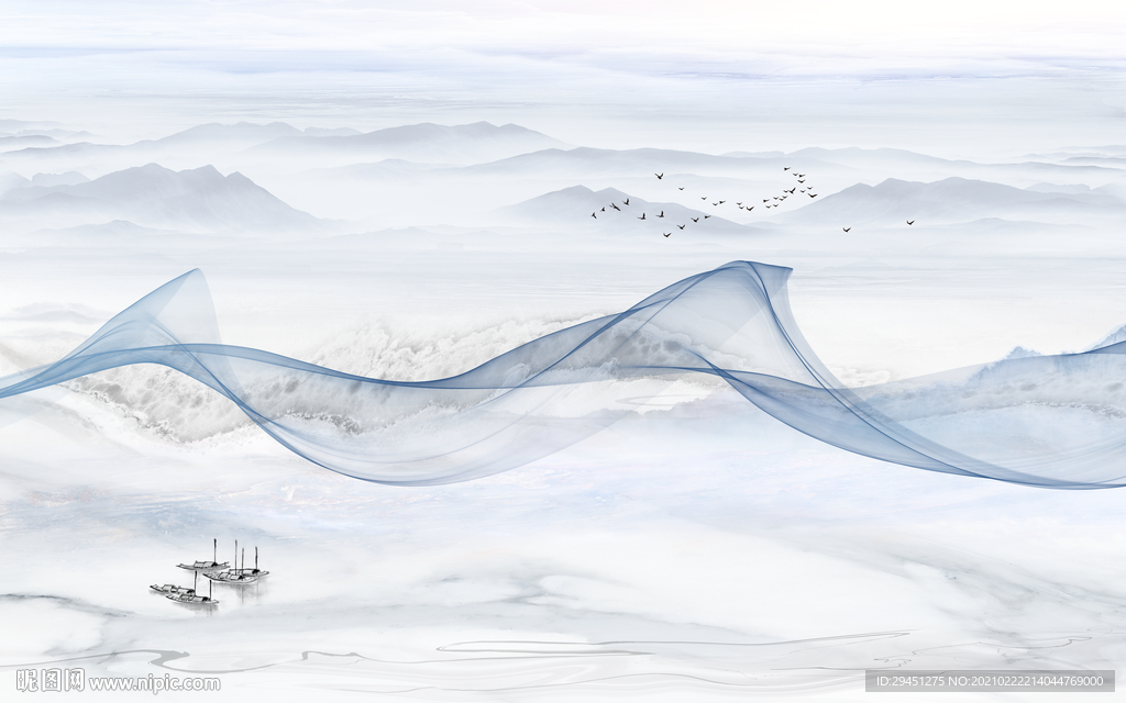 人气 客厅现代山水 tif分层