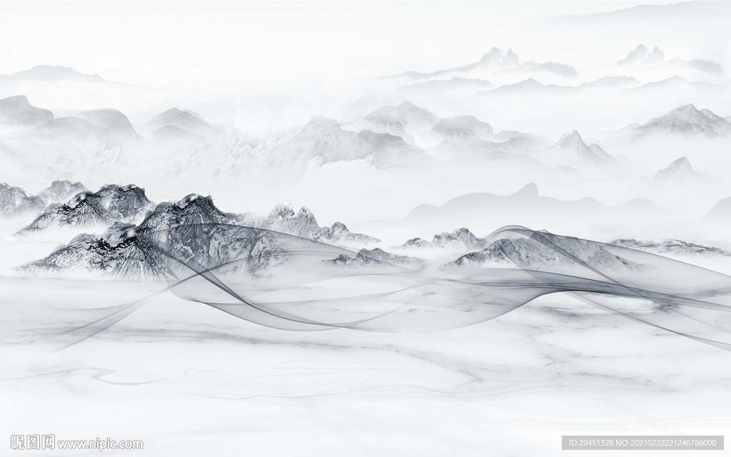 高端意境中式山水 tif分层