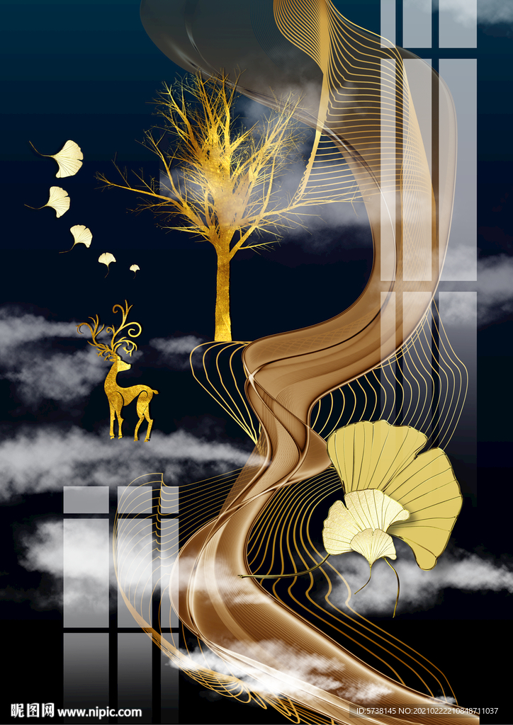 新中式轻奢装饰画麋鹿玄关电视背