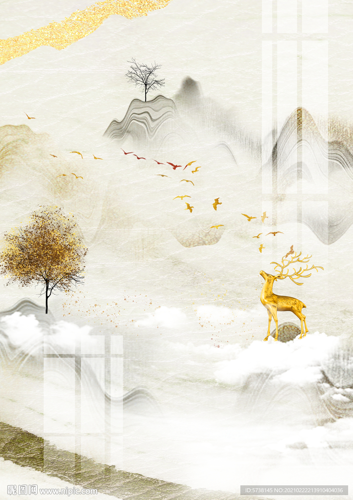 轻奢富贵山水装饰画玄关电视背景