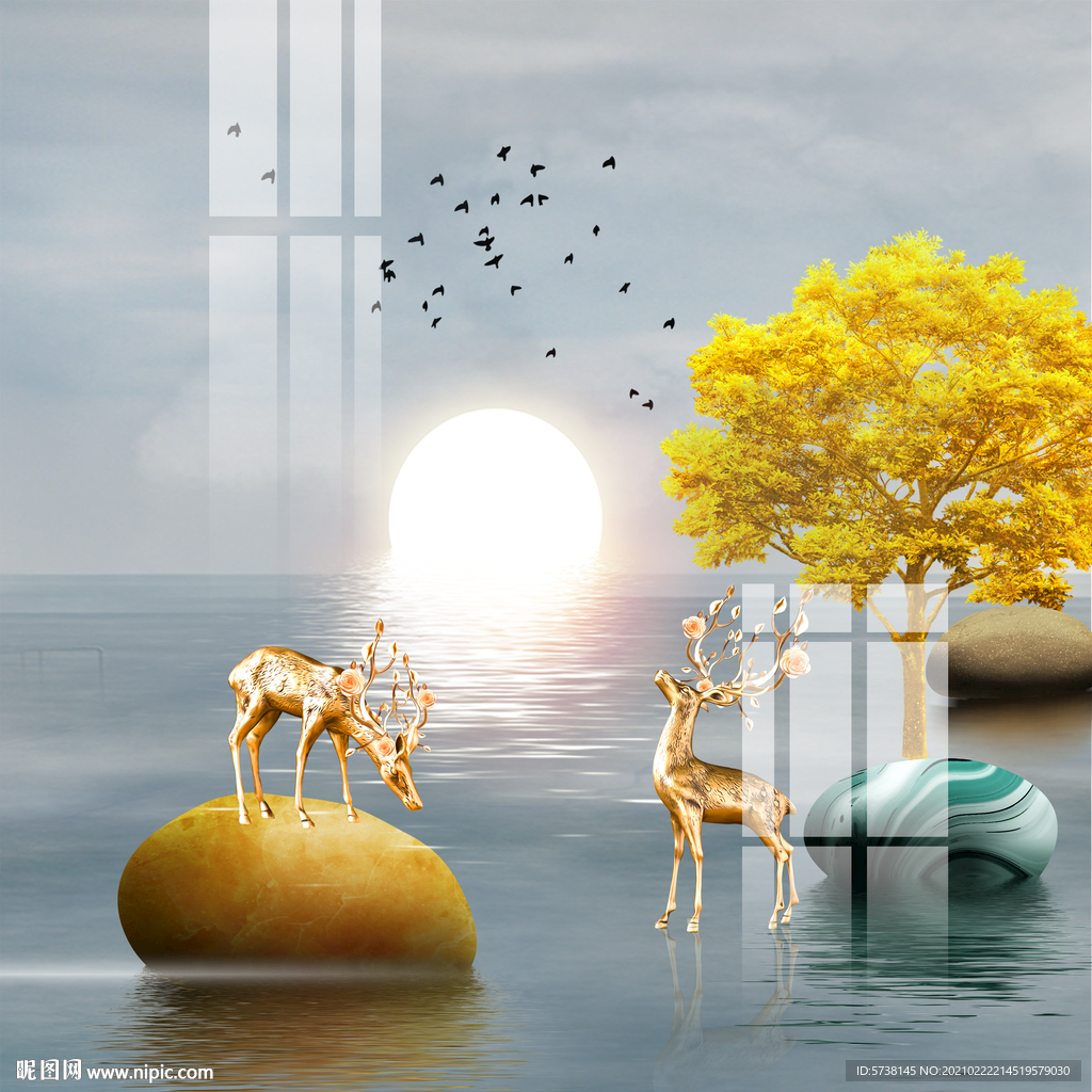 轻奢富贵玄关装饰画素材电视背景