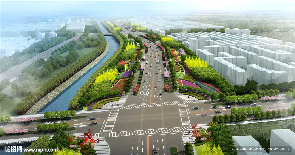 市政道路绿化效果图