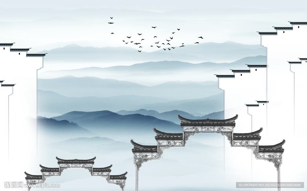 徽派客厅爆款山水 TIF分层