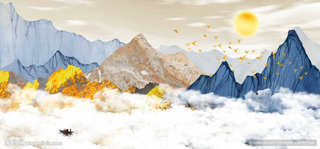 金色高山装饰画