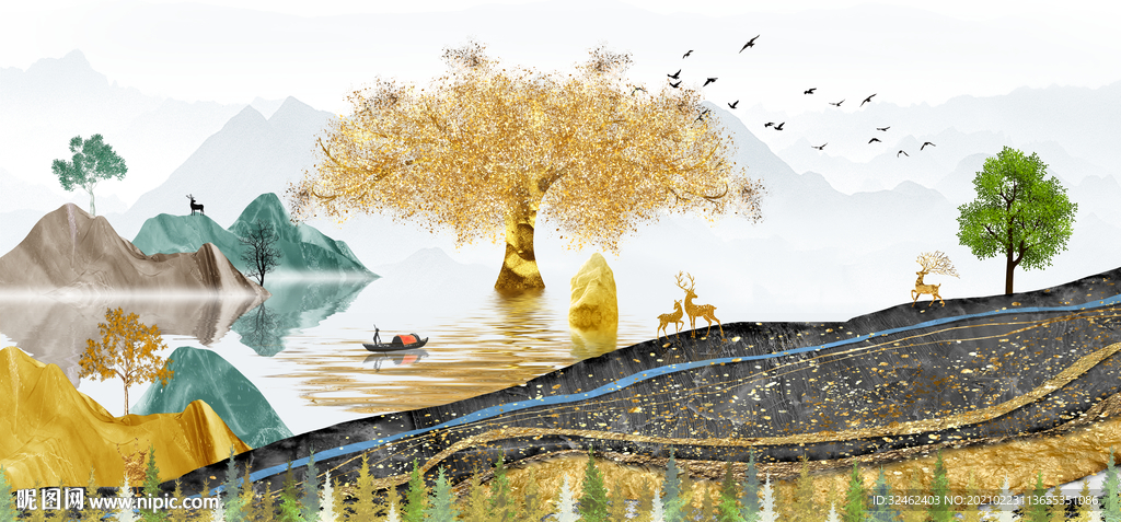 简欧发财树装饰画