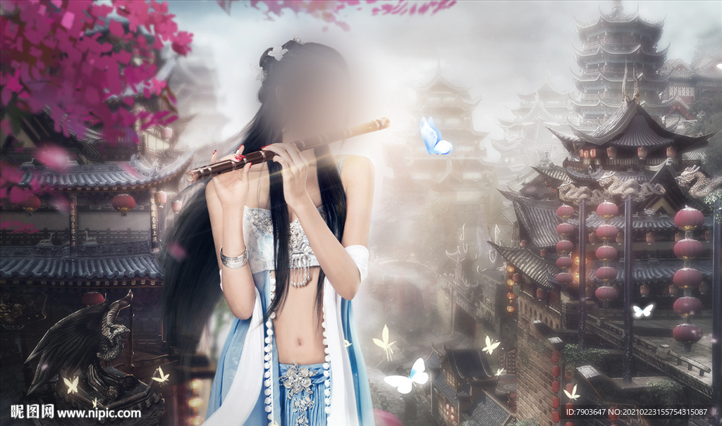 才女吹笛子