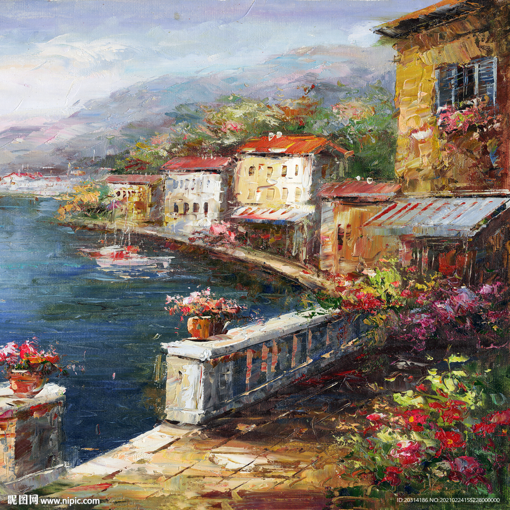 欧式壁画油画地中海风景