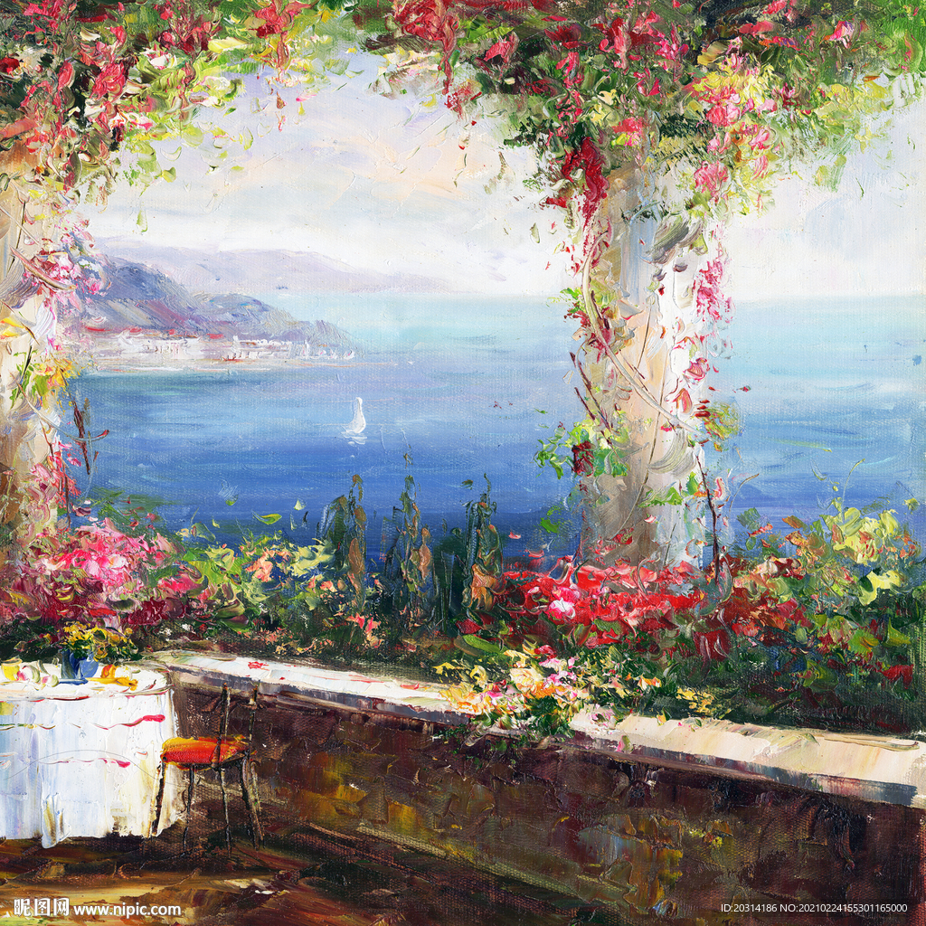 风景油画地中海风格壁画