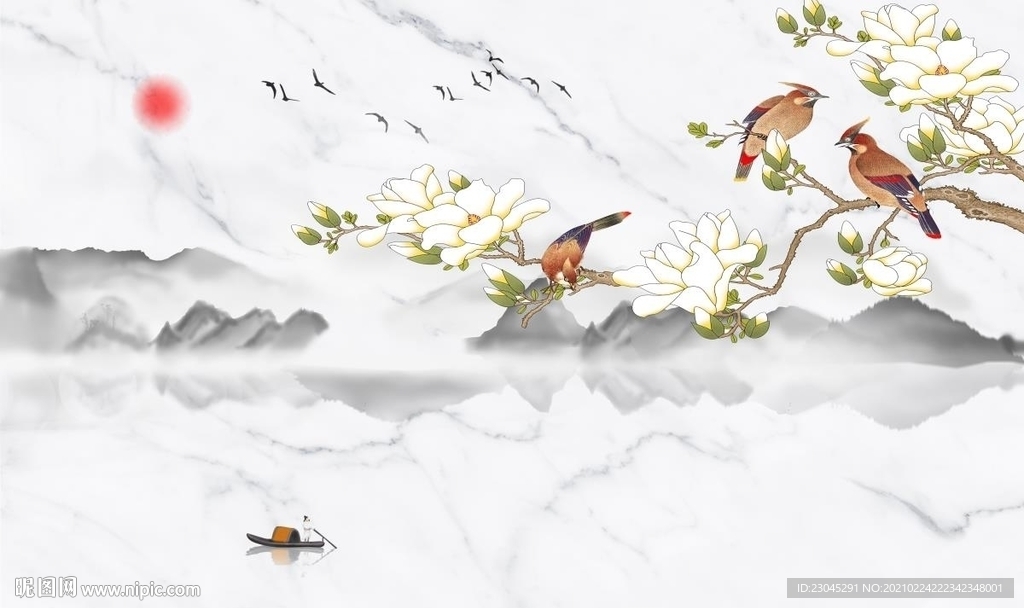 旭日东升爵士白白玉兰背景墙