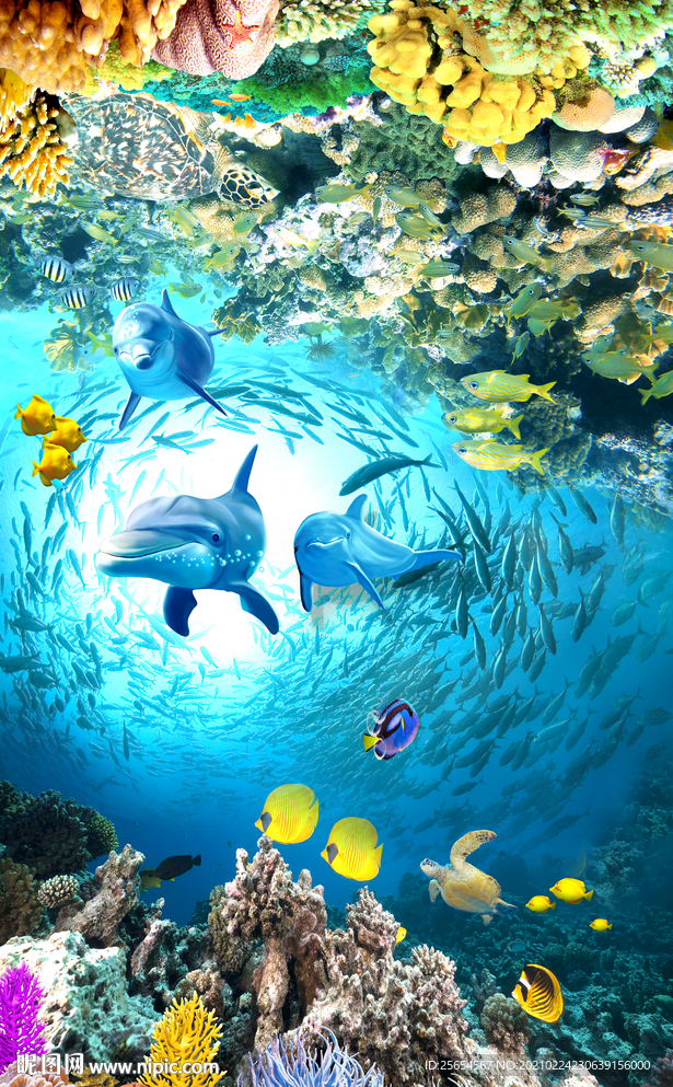 唯美海豚海底世界地板地画