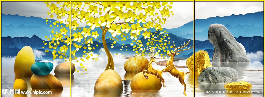 麋鹿石来运转装饰画