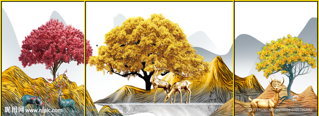 发财树麋鹿装饰画