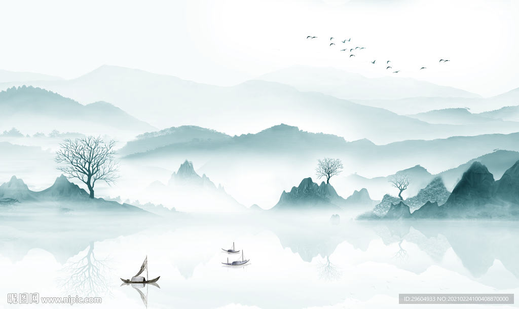 高清 客厅中式山水 tif分层