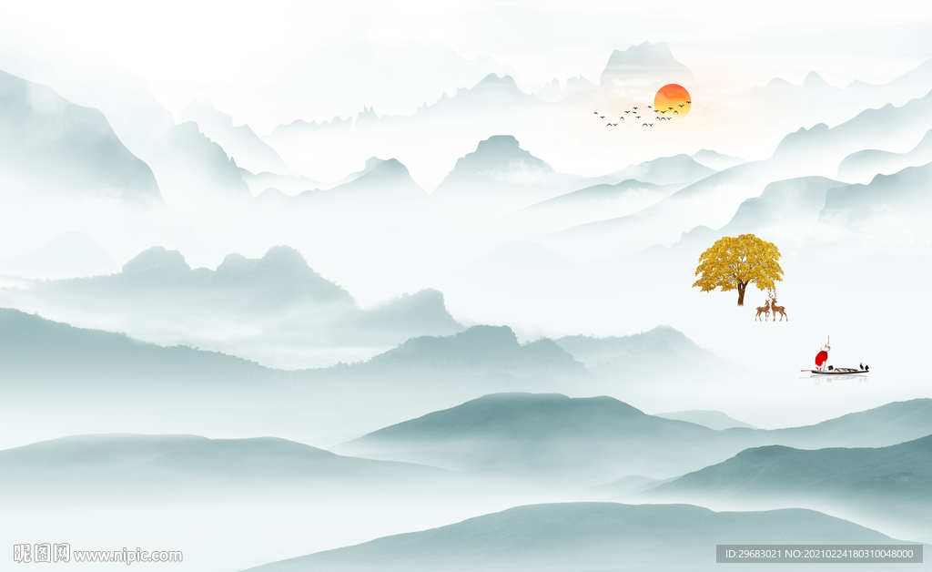 高档新山水客厅画 tif分层
