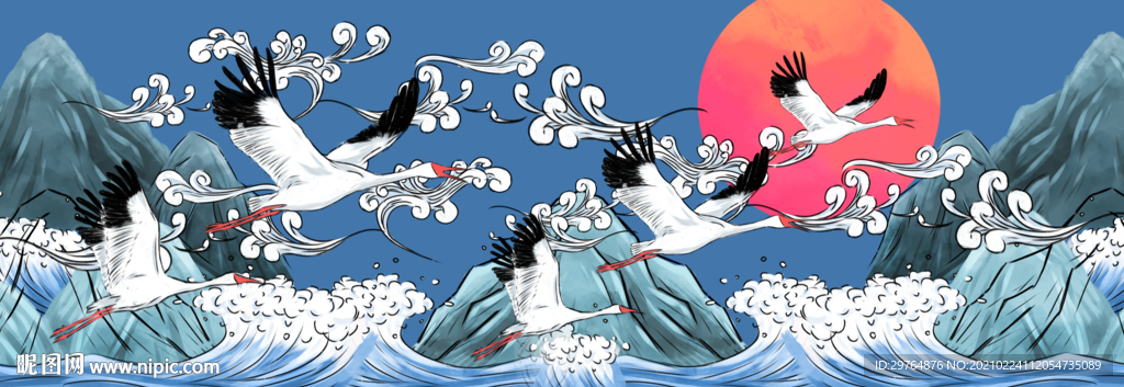 中国风国潮天鹅装饰画