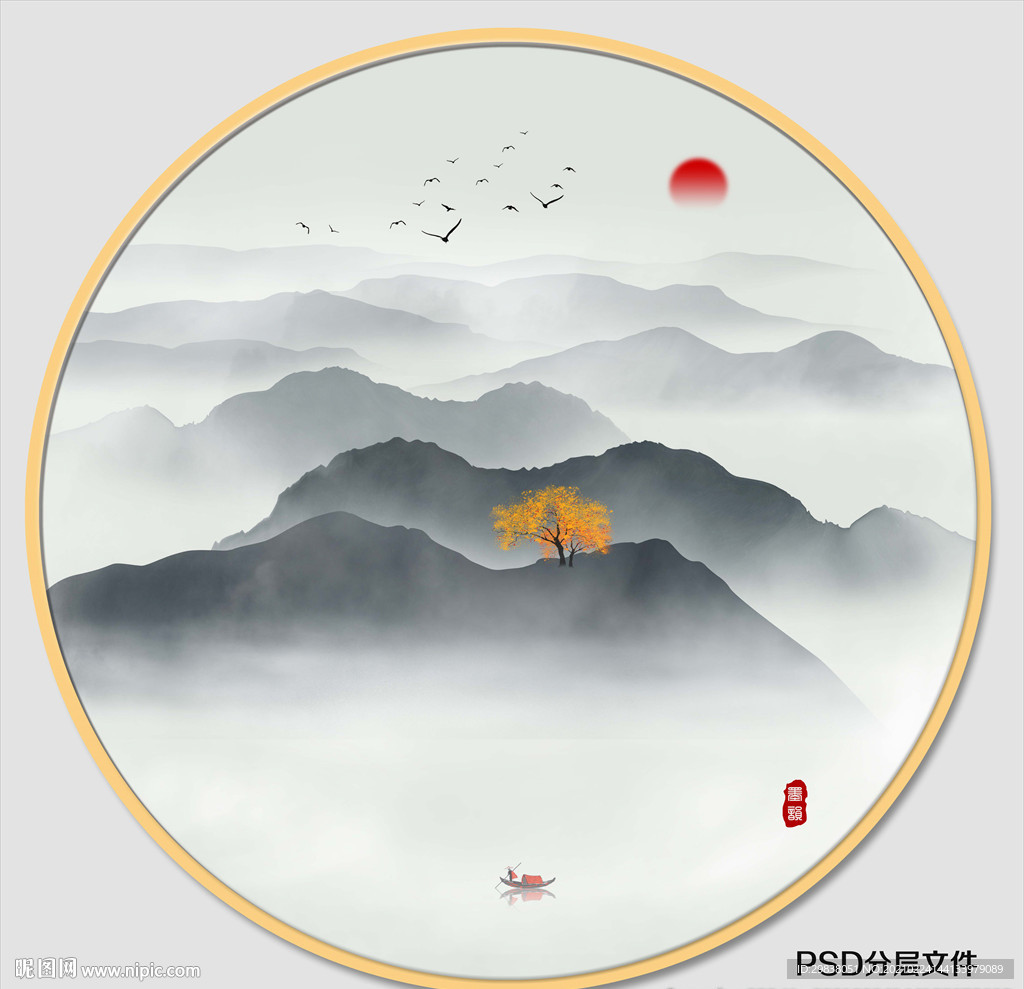圆形水墨画