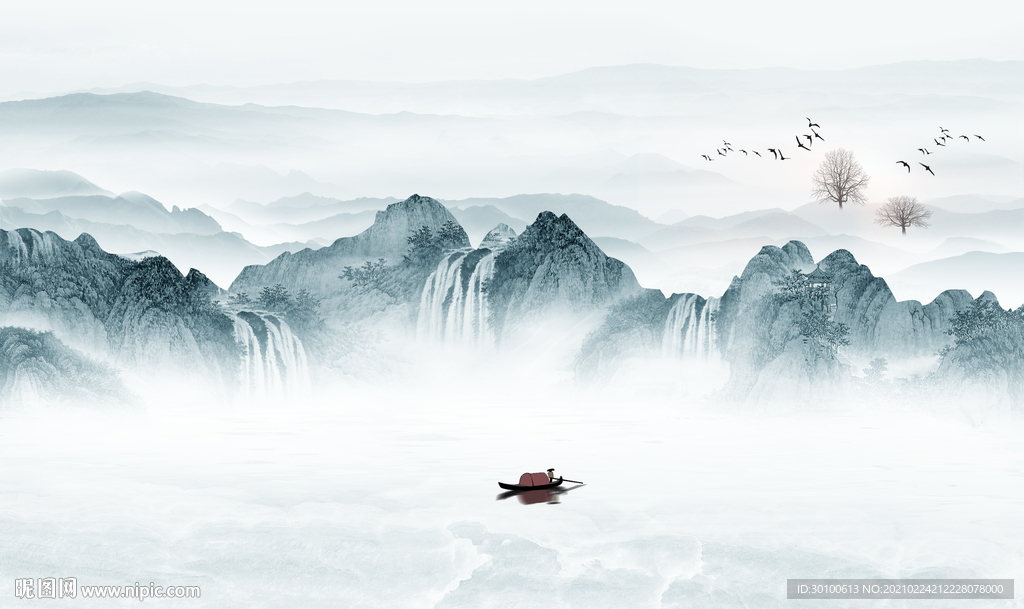 蓝色新背景墙山水 TIF分层