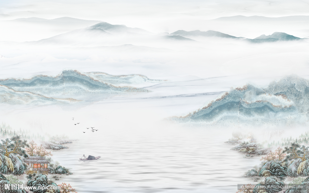 爆款新背景墙山水 TIF分层