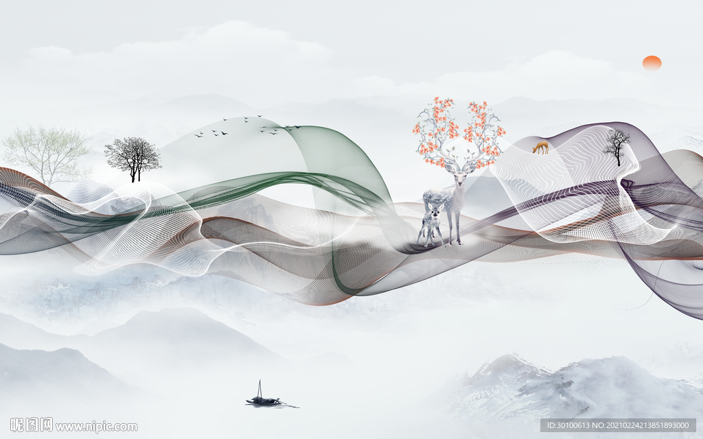 最新背景墙山水 TIF分层