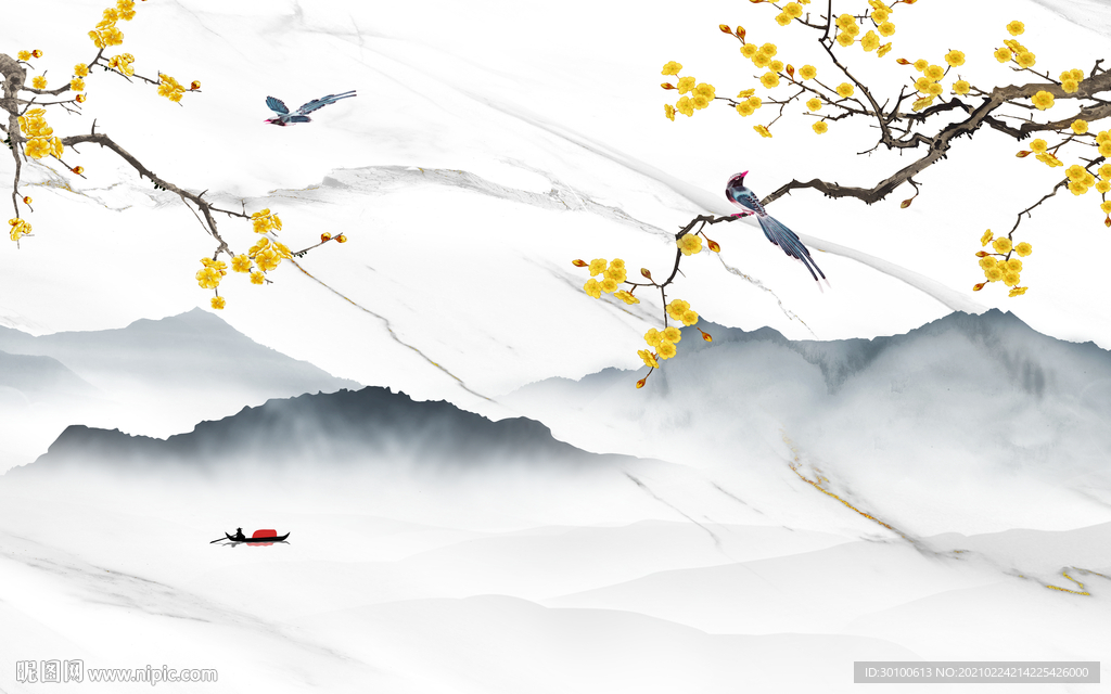 银杏新背景墙山水 TIF分层