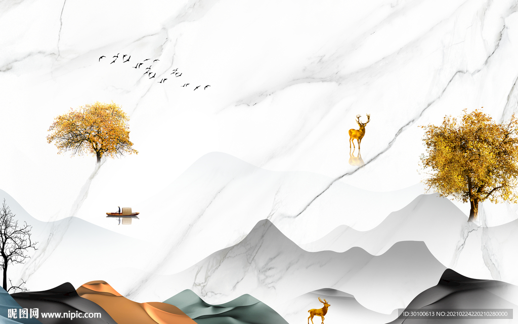 爵士白新背景墙山水 TIF分层