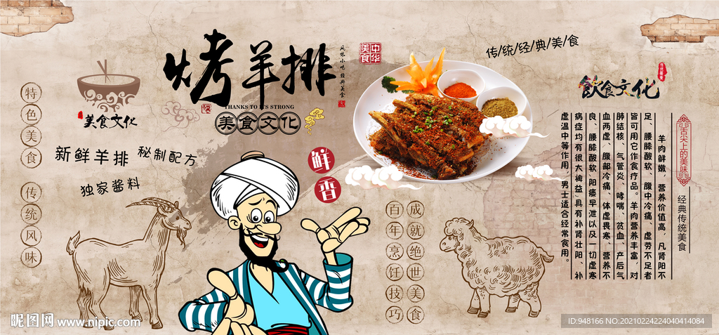 烤羊排背景墙装饰画