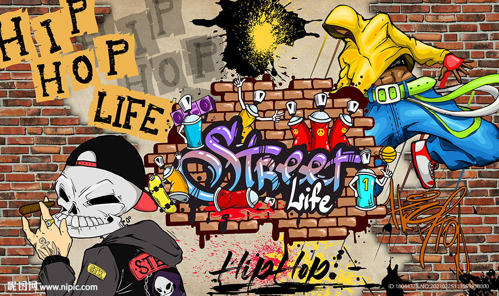 个性砖墙欧美涂鸦工装背景墙